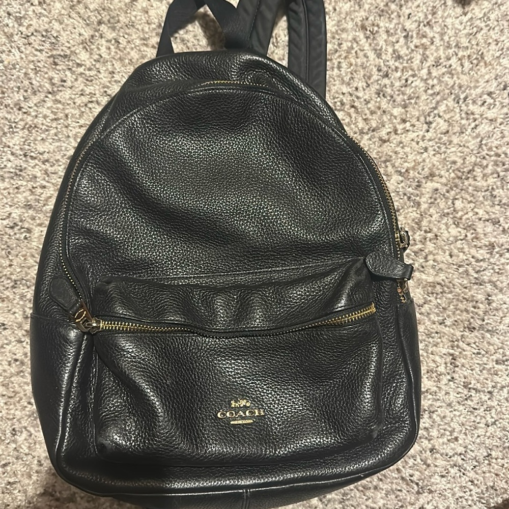 Black leather Coach backpack purse